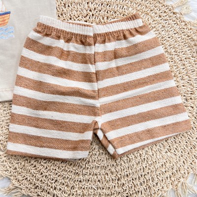 Conj. Camiseta Barquinho e Bermuda Listras - Areia e Marrom